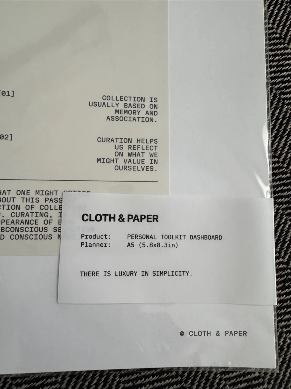 Cloth & Paper Personal Toolkit Dashboard — White